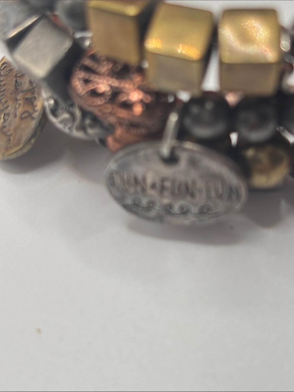 Boho Mixed Metal Multi Strand Inspirational Charm Stretch Bracelet - Picture 3 of 4